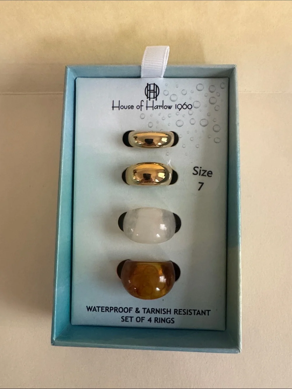 House of Harlow 1960 4p Set of Rings Gold Tone White & Tortoise Size 7 NIB $100